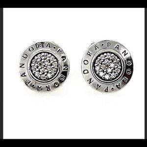 - Pandora signature logo circle stud earrings - like new